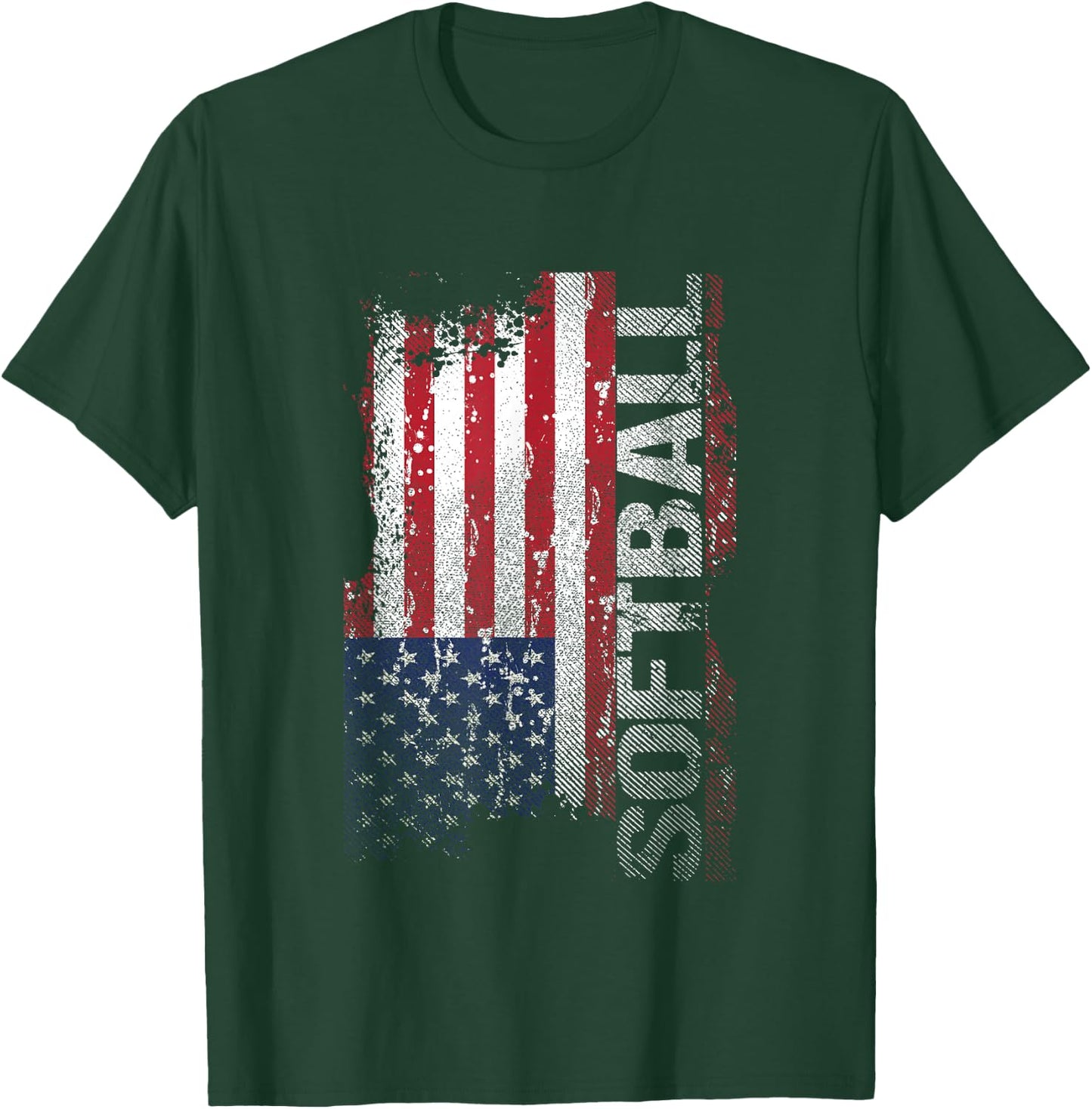 USA Flag Softball Player Gift T-Shirt - T-Shirt | Forest