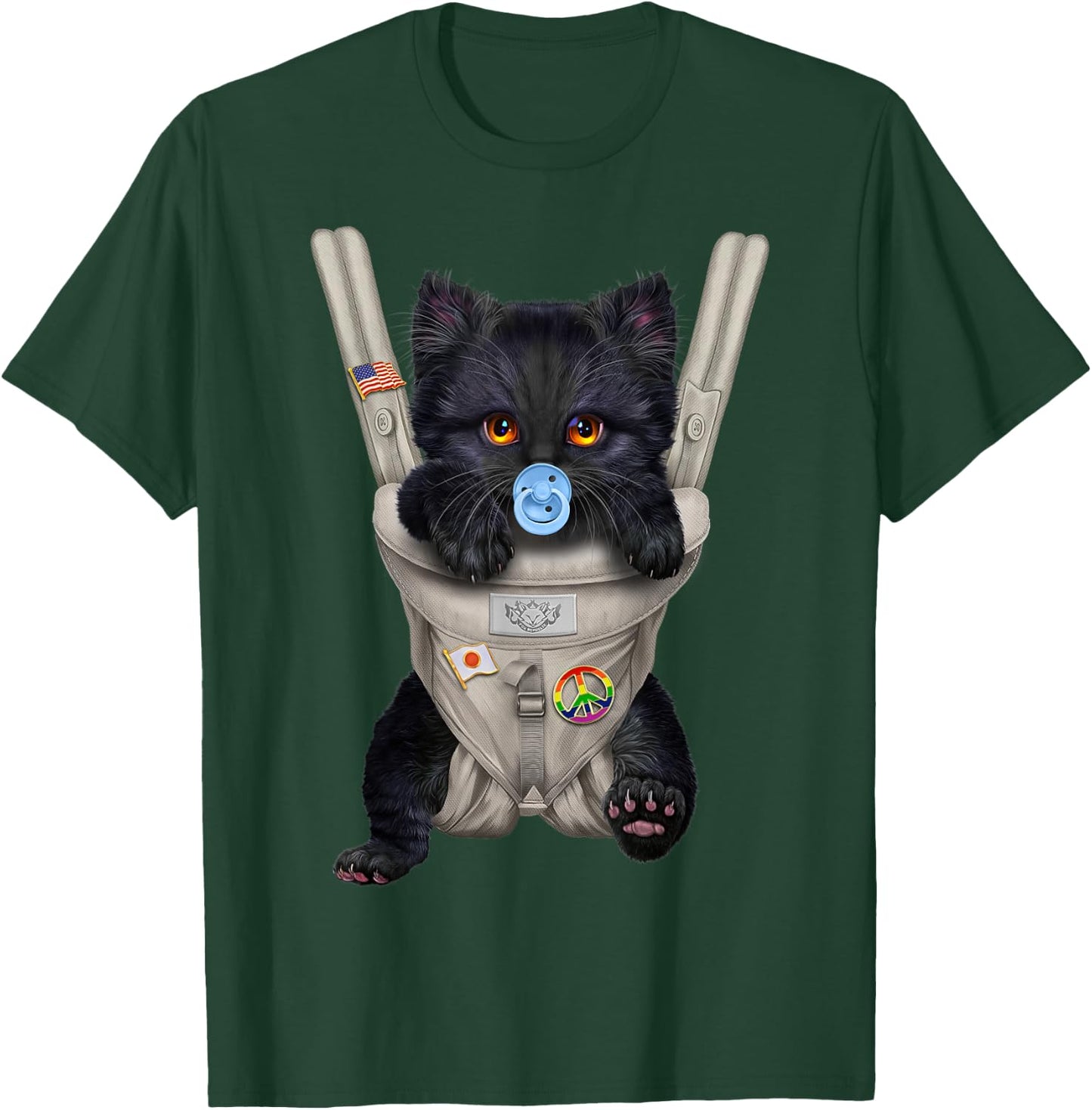 Fluffy Black Cat with Pacifier in Baby Carrier Women Kids T-Shirt - T-Shirt | Forest