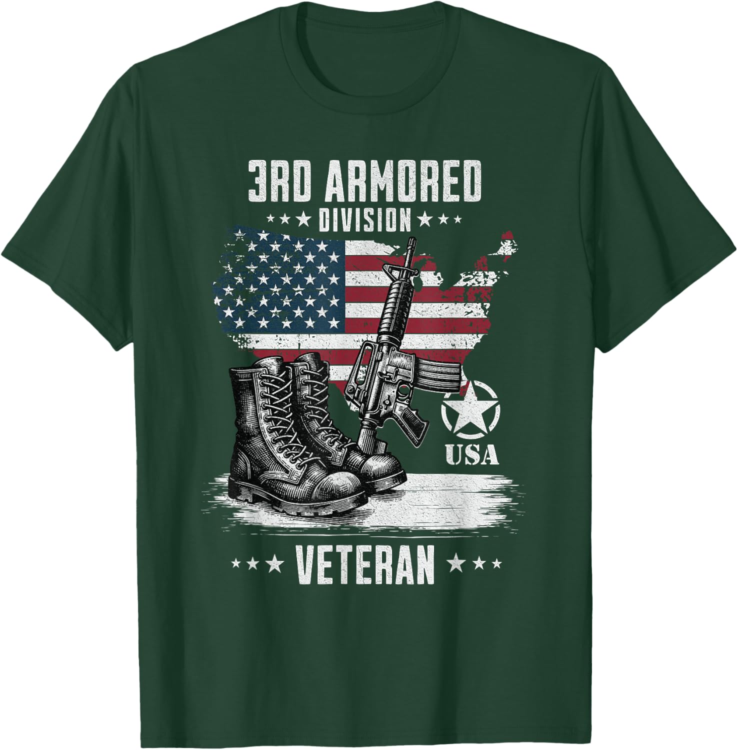 3rd Armored Division Veteran Military Veteran Distressed T-Shirt - T-Shirt | Forest