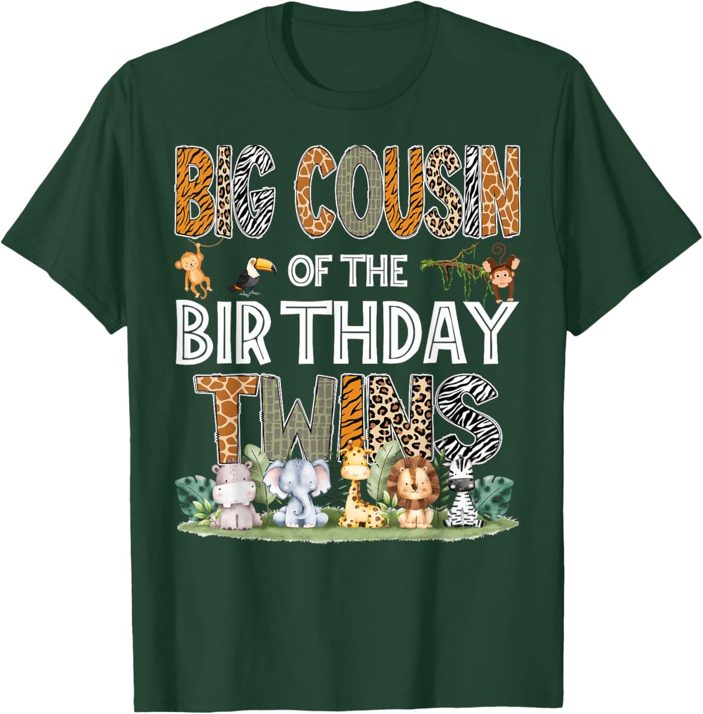 Big Cousin Of The Birthday Twins Safari Wild One Zoo Animal T-Shirt - T-Shirt | Forest