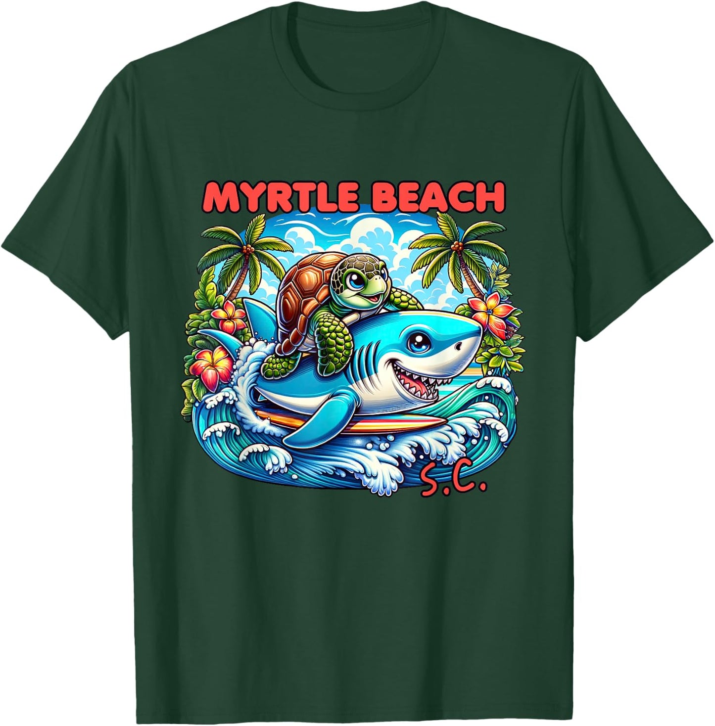 Myrtle Beach South Carolina Turtle and Shark T-Shirt - T-Shirt | Forest