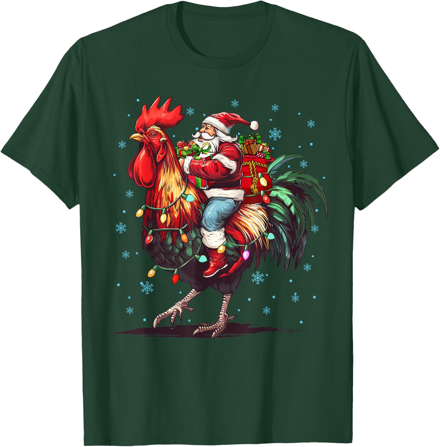 Chicken Lover Xmas Funny Santa Riding Chicken Christmas 2025 T-Shirt - T-Shirt | Forest