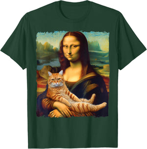 Mona Lisa Holding Cat Kitty for Cats Lover Cat Dad Cat Mom T-Shirt - T-Shirt | Forest