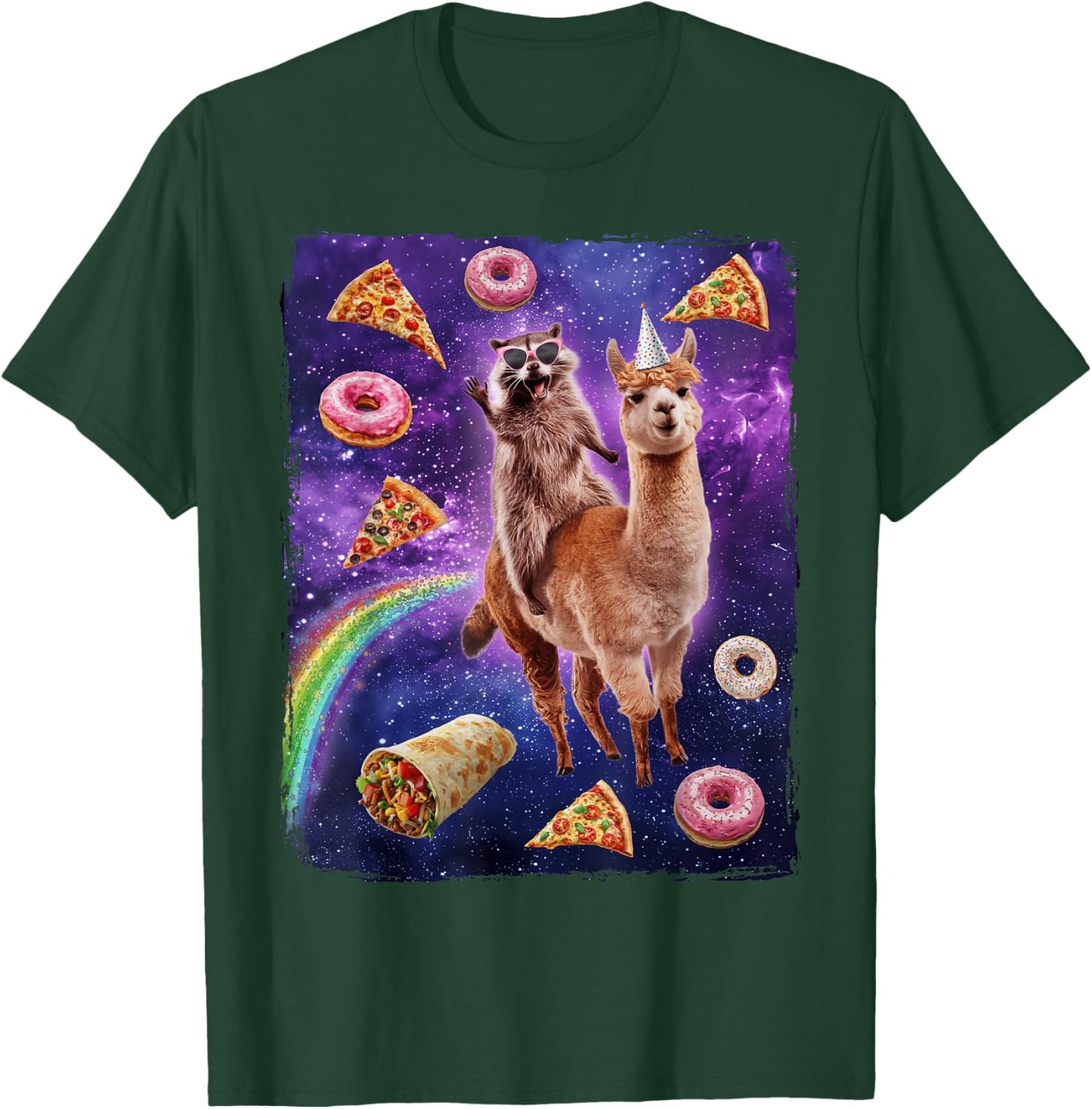 Raccoon Riding Alpaca Dank Meme Galaxy T-Shirt - T-Shirt | Forest