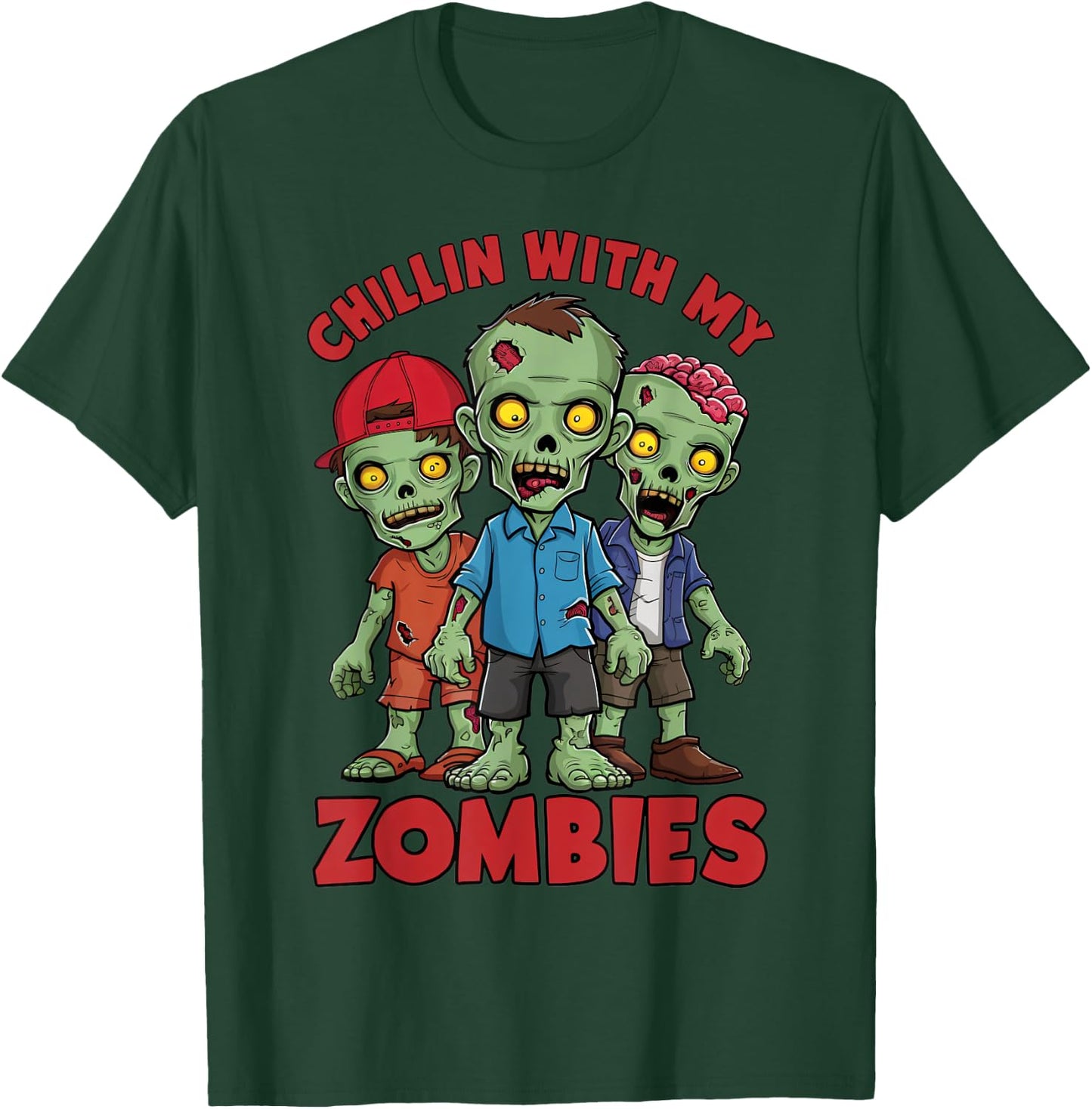 Chillin With My Zombies Halloween Boys Kids Funny T-Shirt - T-Shirt | Forest