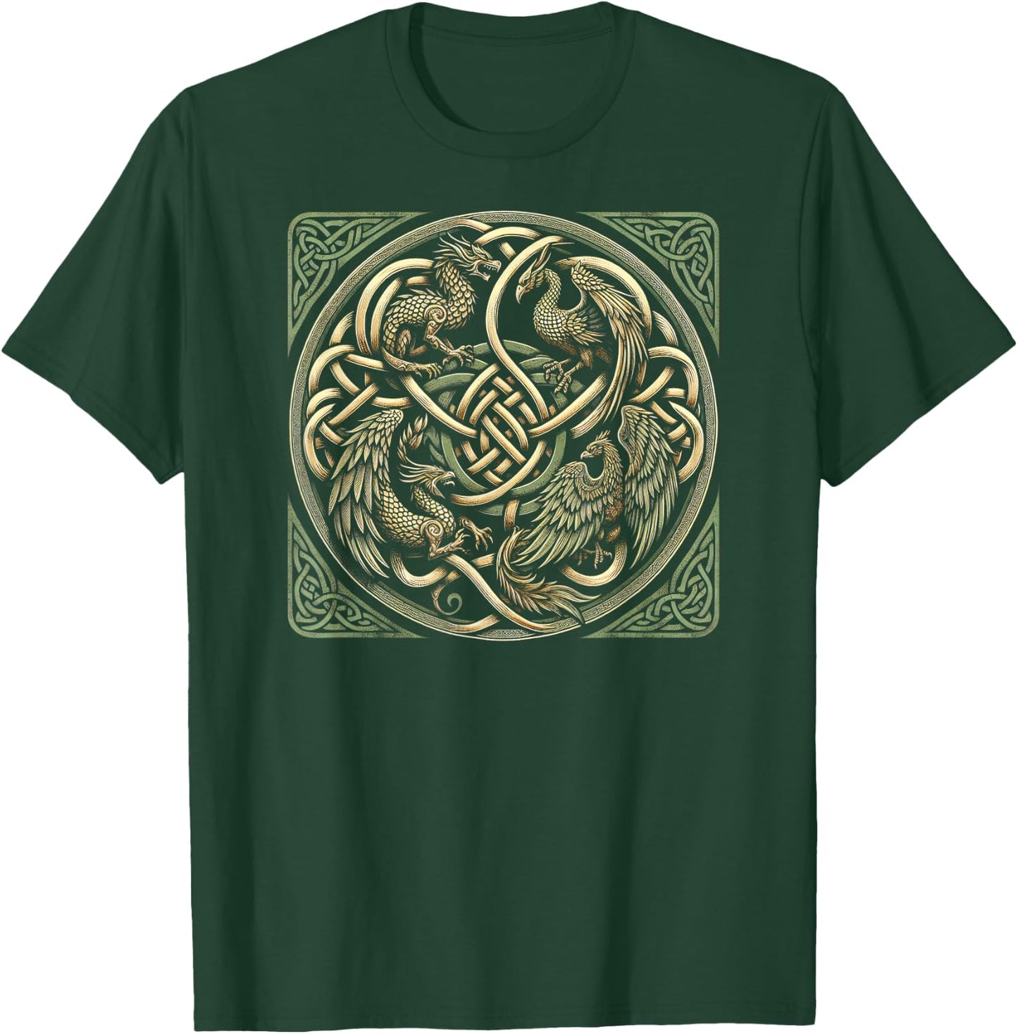 Intricate Celtic Knot with Dragon and Phoenix T-Shirt - T-Shirt | Forest