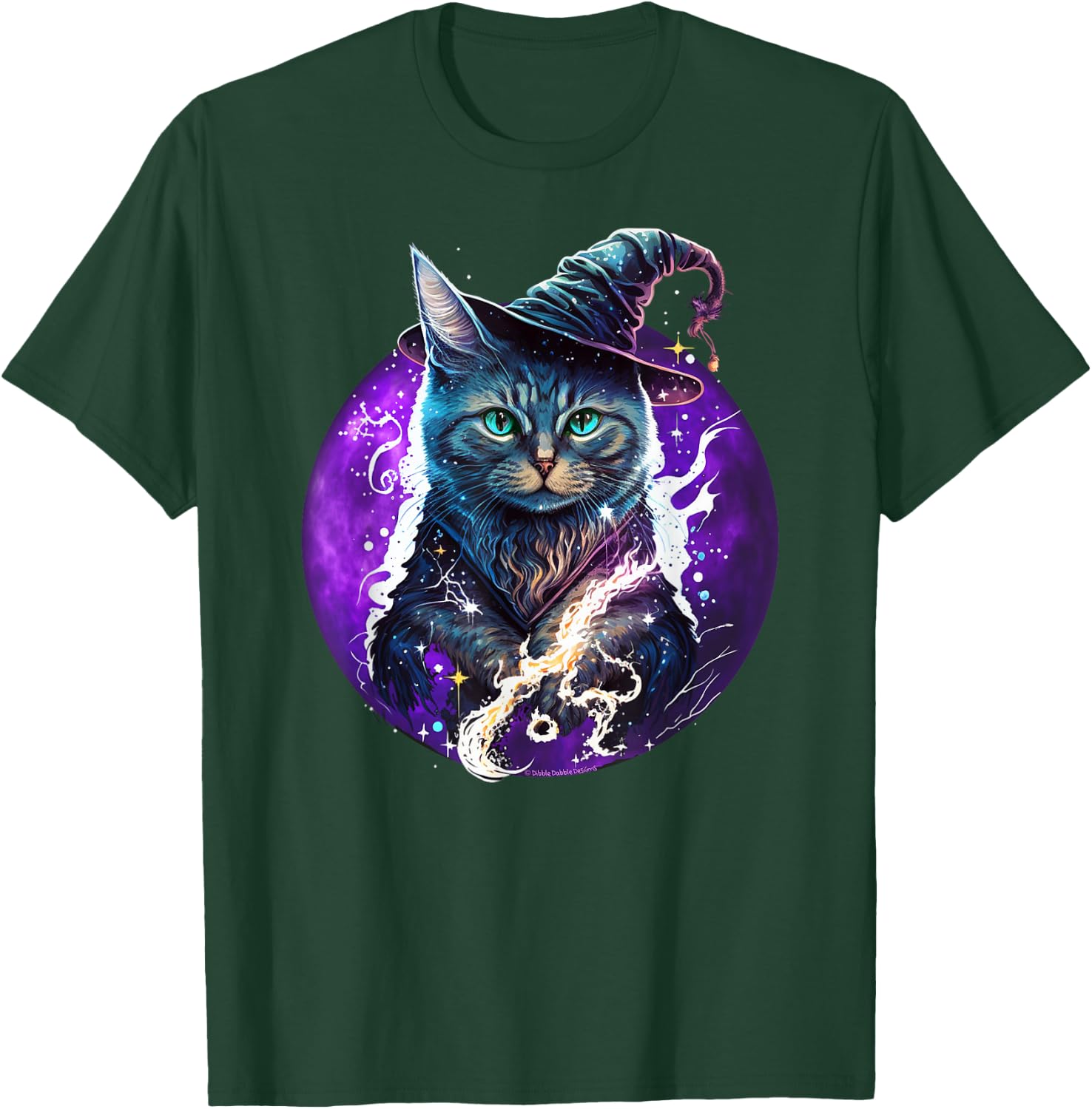 Beautiful Wiccan Cat with a Witch Hat Purple Moon Witchy Cat T-Shirt - T-Shirt | Forest