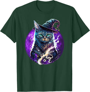 Beautiful Wiccan Cat with a Witch Hat Purple Moon Witchy Cat T-Shirt - T-Shirt | Forest