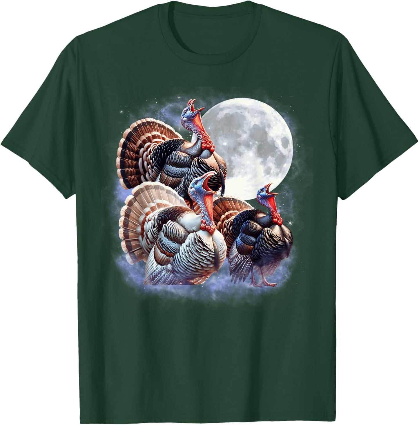 Three Turkeys Moon Funny Turkey Howling Thanksgiving Humor T-Shirt - T-Shirt | Forest