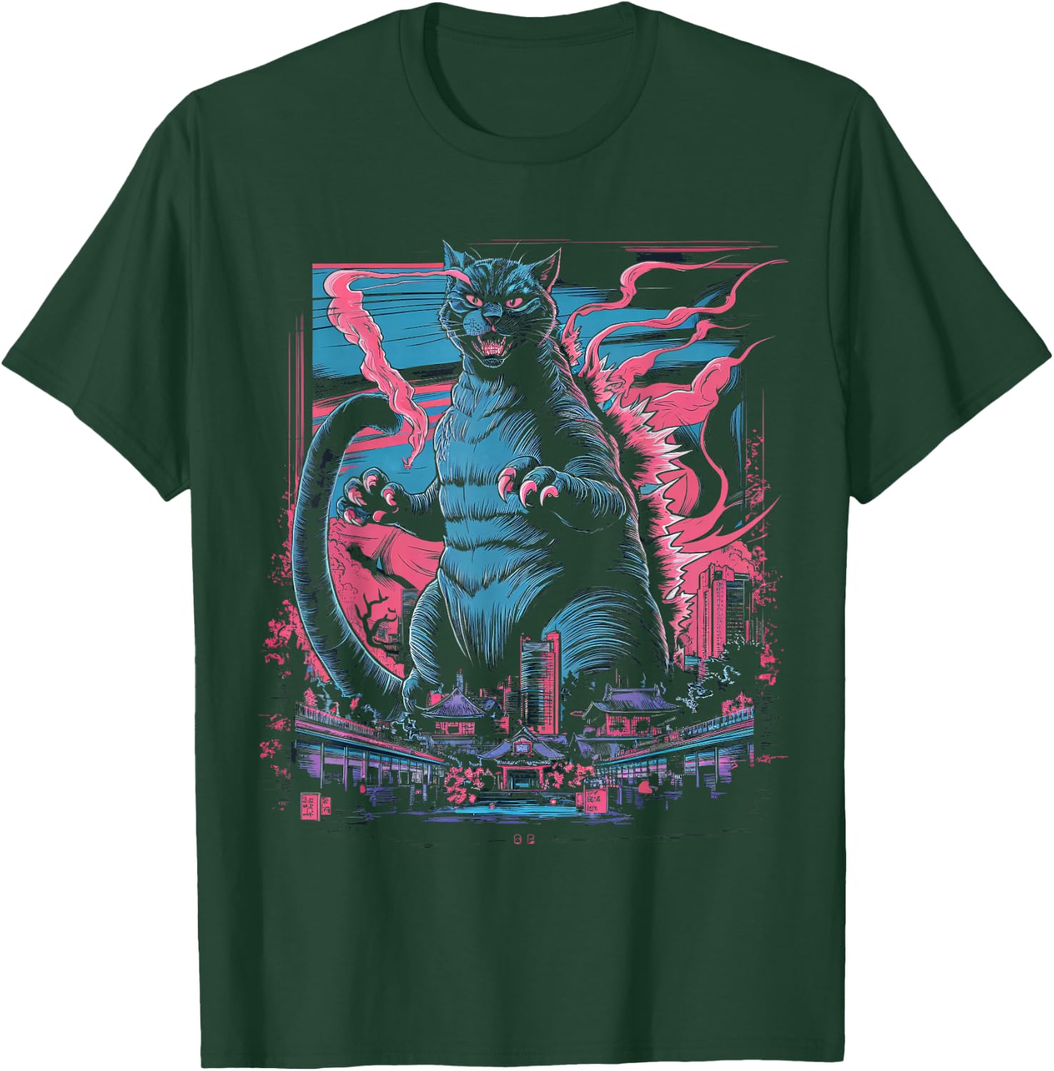 Catzilla Cat Japanese Art Funny Cat Women Kid T-Shirt - T-Shirt | Forest