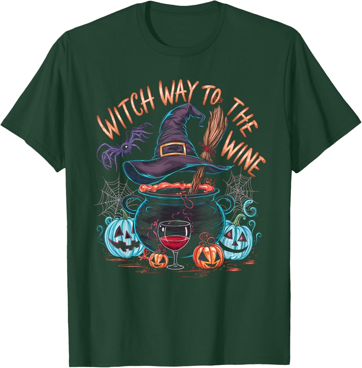 Witch Way To The Wine Funny Halloween Wine Lovers T-Shirt - T-Shirt | Forest
