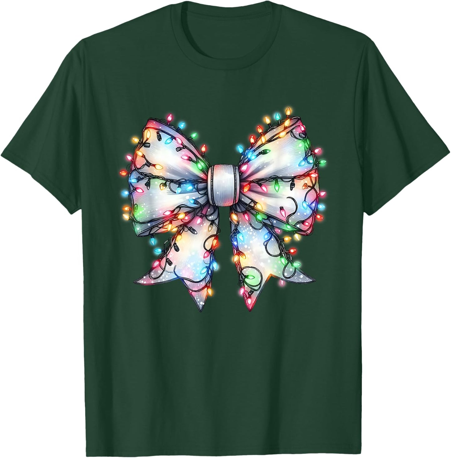 Christmas Light Coquette Bow Christmas Season Girls T-Shirt - T-Shirt | Forest