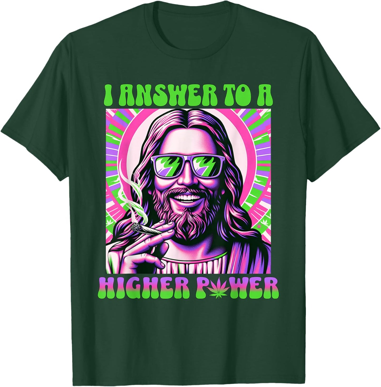 Weed Smoking Dope Jesus - Funny Happy 420 T-Shirt - T-Shirt | Forest