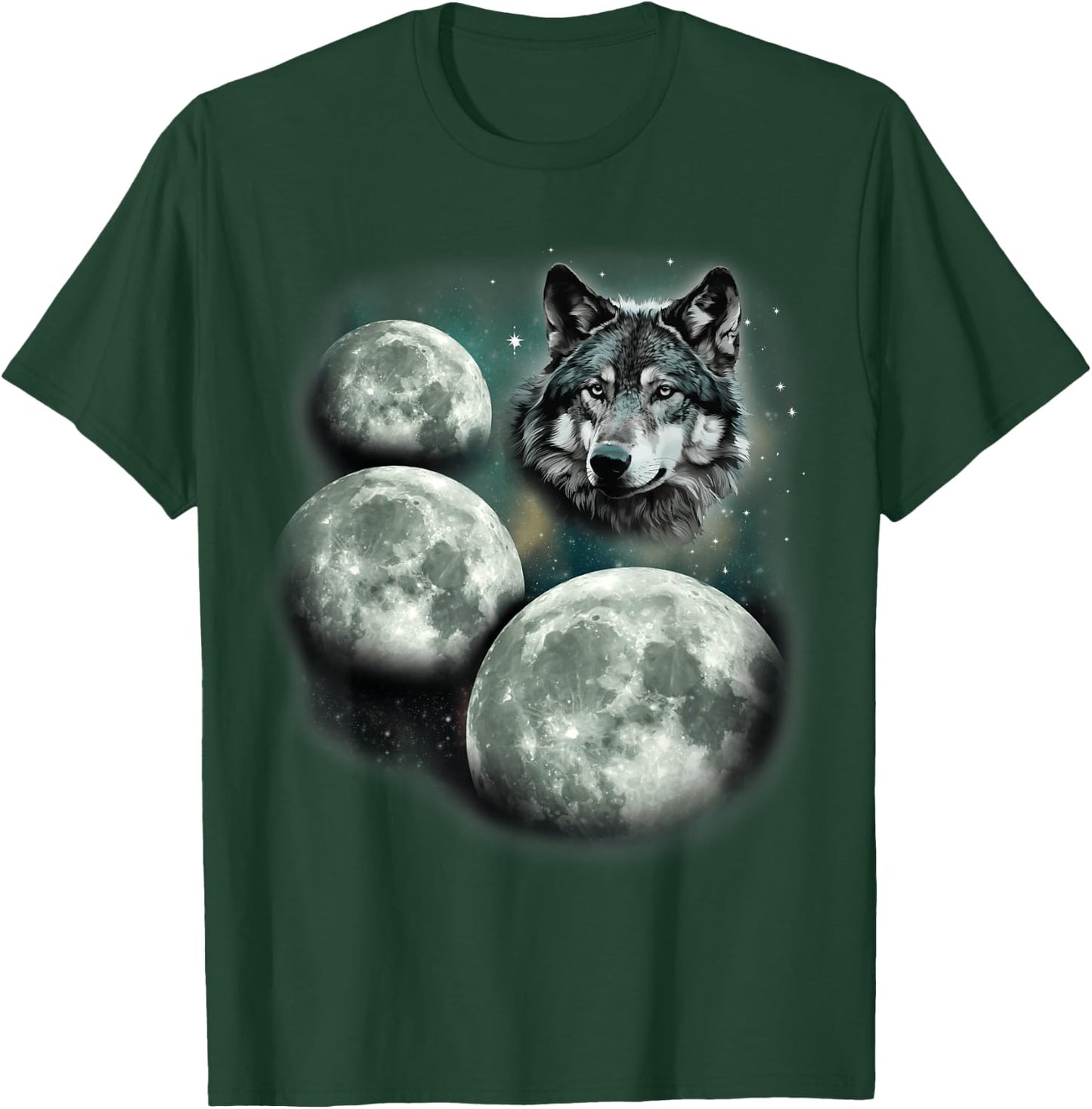 Three Moon Wolf | 3 Moons Howling At Space Wolf Magic Meme T-Shirt - T-Shirt | Forest