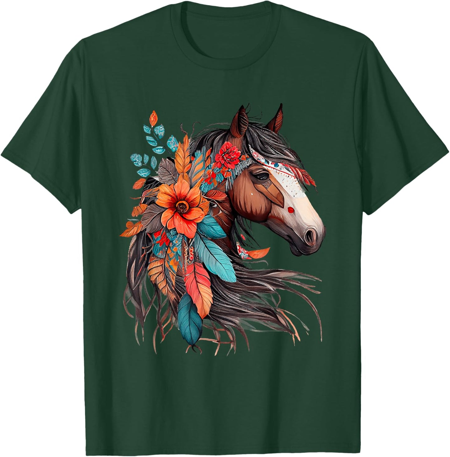 Floral Wild Horse Country Horse Riding , Small, Black T-Shirt - T-Shirt | Forest