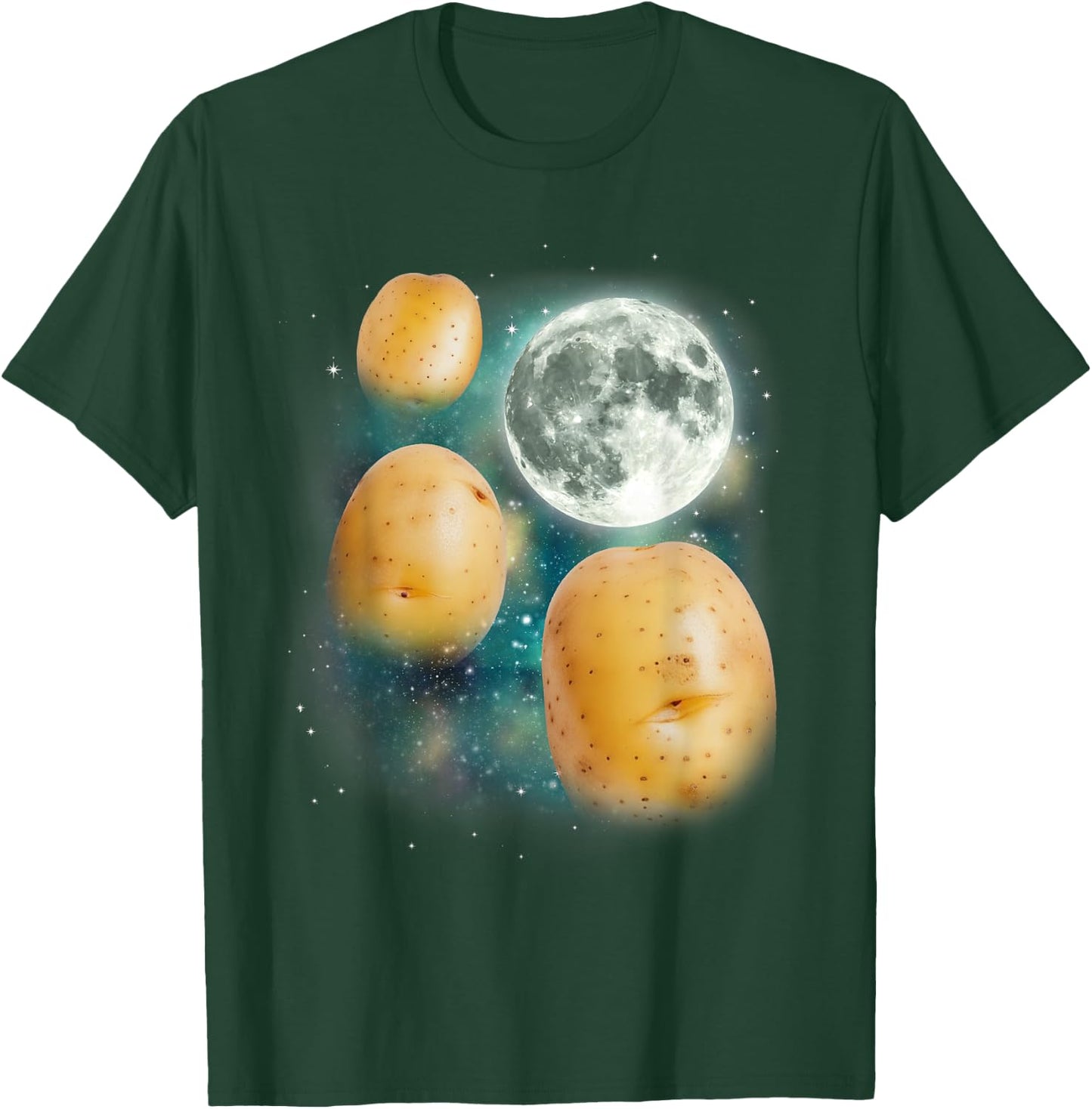 Three Potato Moon | 3 Spuds Howling Potato Farmer Vegetable T-Shirt - T-Shirt | Forest