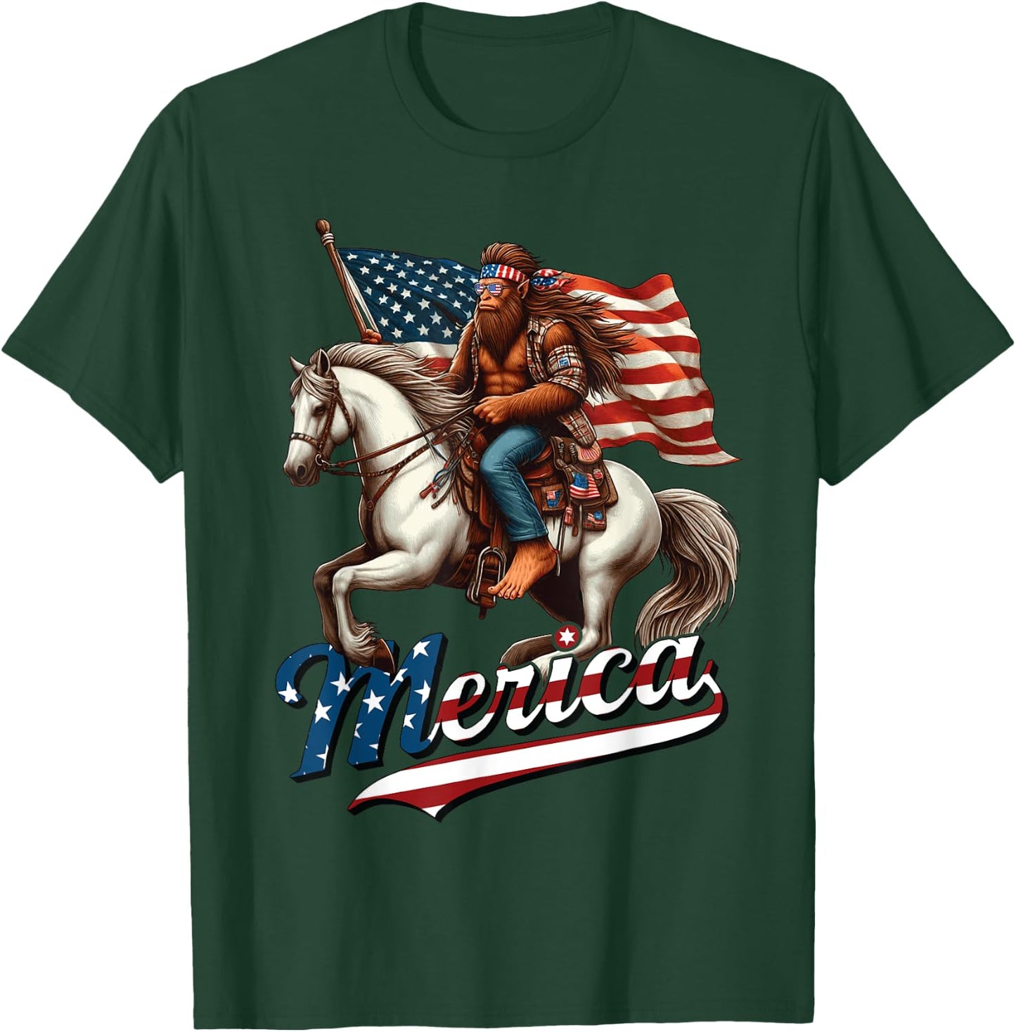 Funny Bigfoot Merica USA Mullet Bandana Horse Riding T-Shirt - T-Shirt | Forest