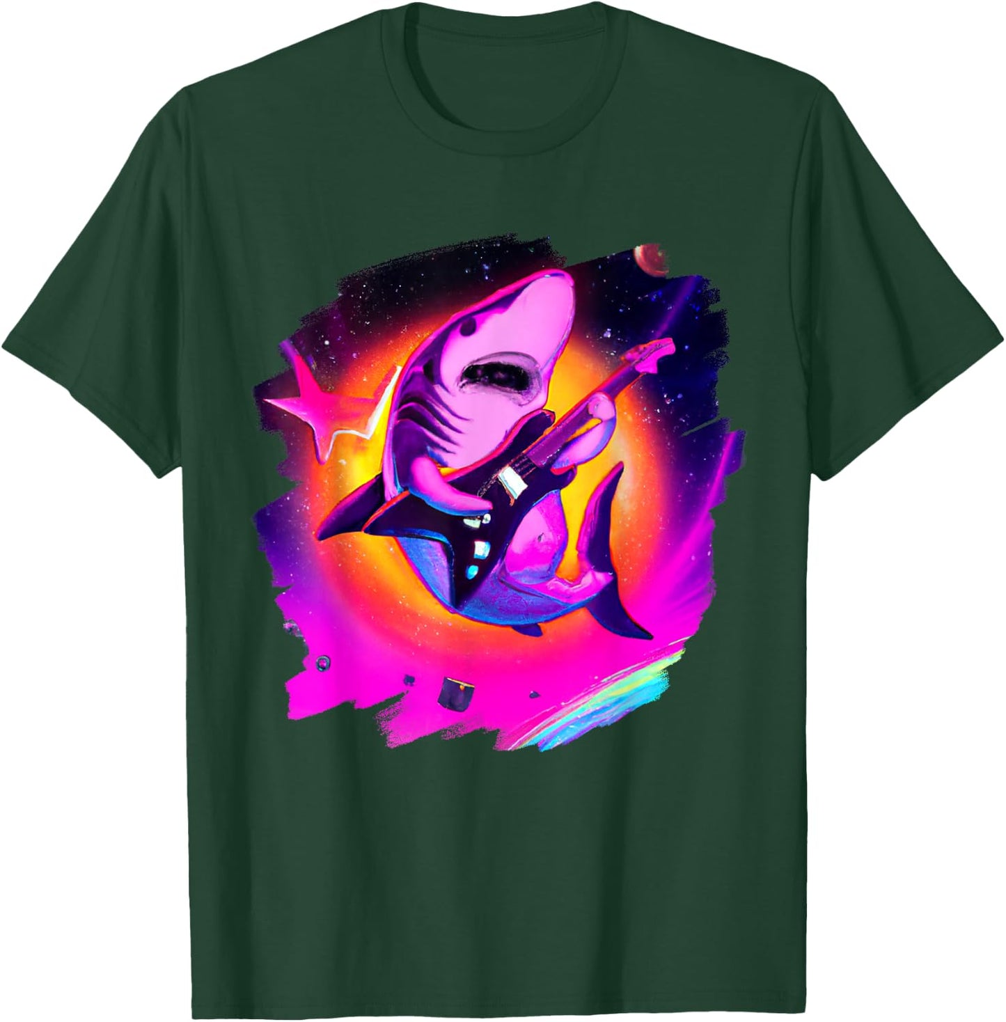 Shark Playing Guitar in Space Outer Space Sharks T-Shirt - T-Shirt | Forest