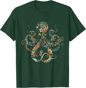 Octopus Floral Vintage Flowers Squid Kraken Scuba Diving T-Shirt - T-Shirt | Forest