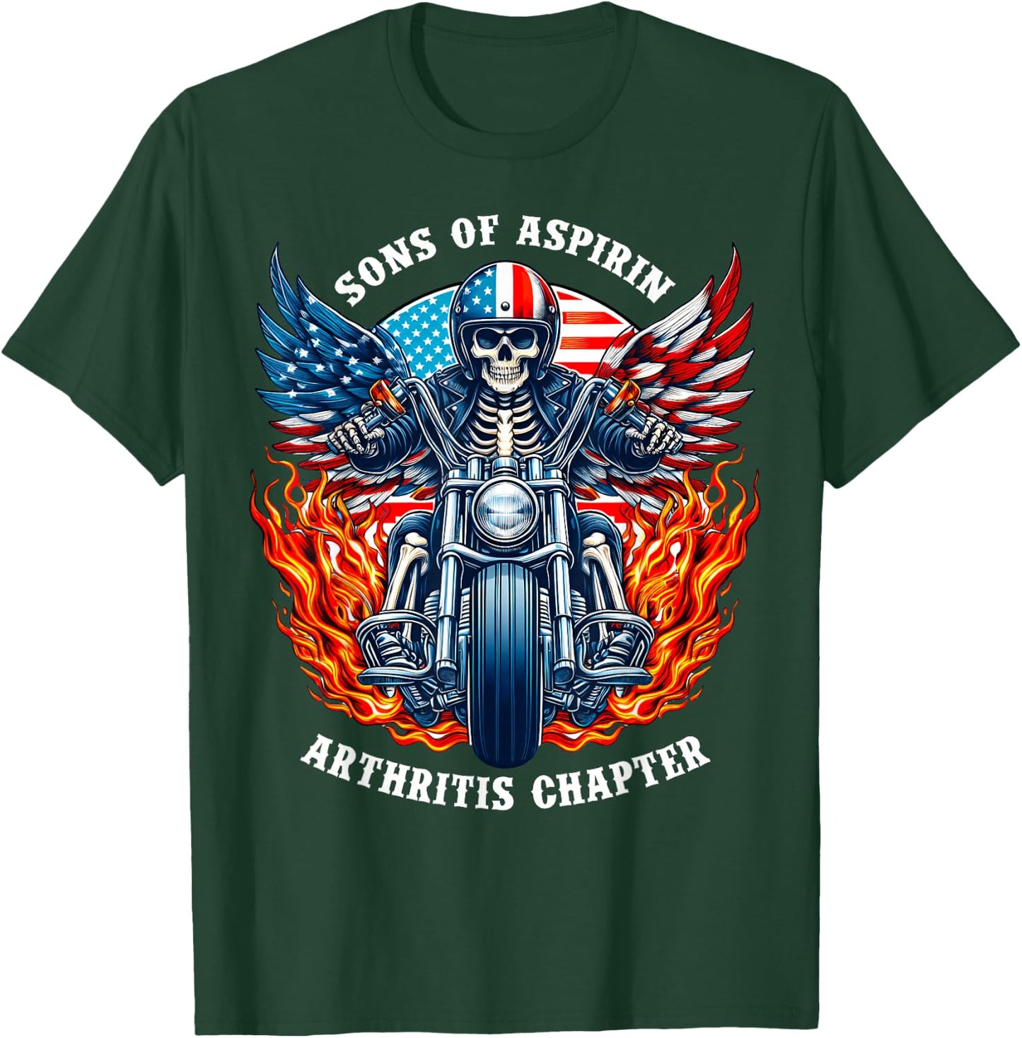Sons of Aspirin Arthritis Chapter Skeleton Motorcycle Rider T-Shirt - T-Shirt | Forest