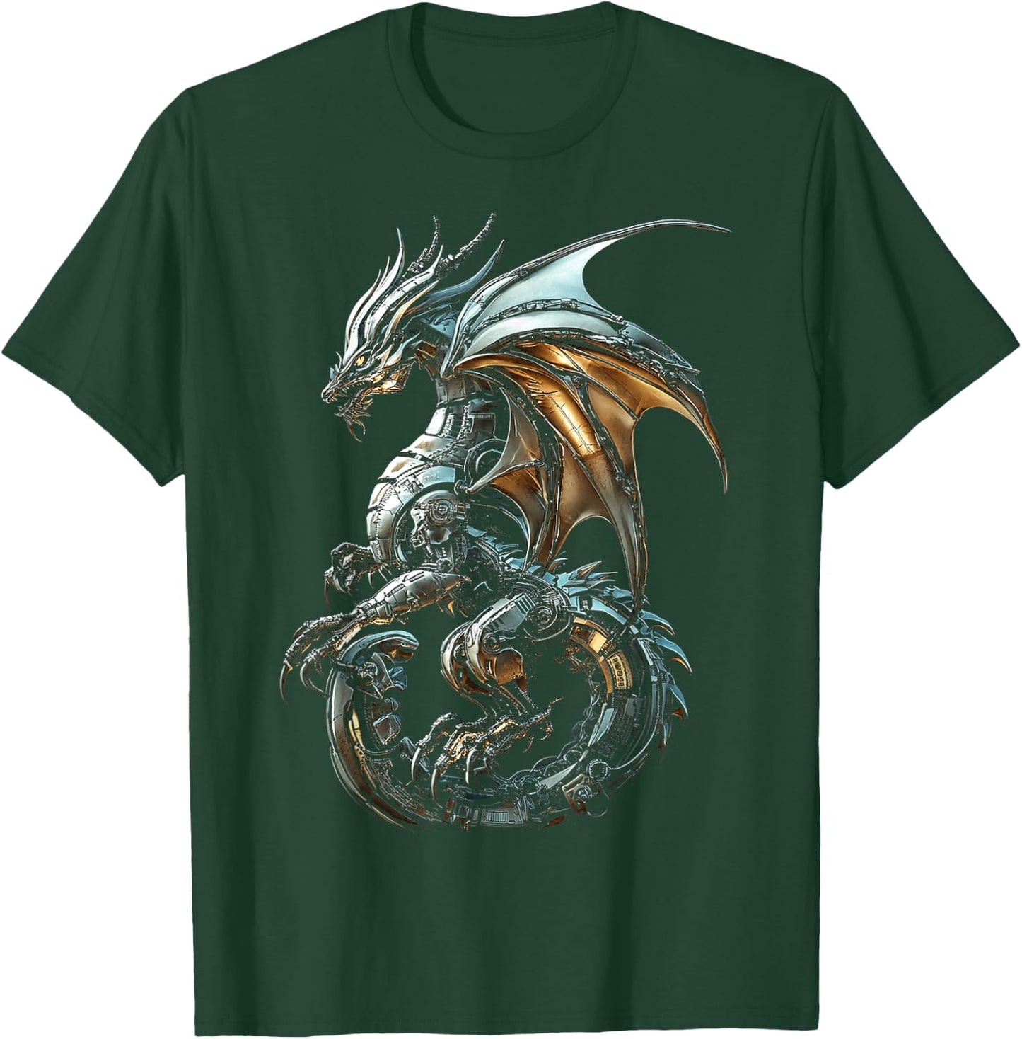 Silver Dragon Graphic Mythical Illustration Silver Dragon T-Shirt - T-Shirt | Forest