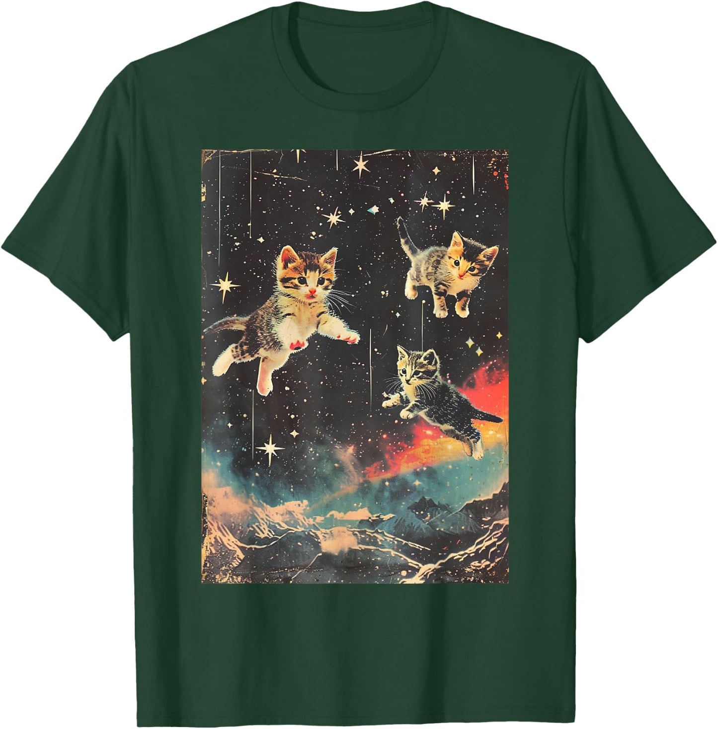 Funny Kittens Cat in Space Cute Vintage Art Retro T-Shirt - T-Shirt | Forest