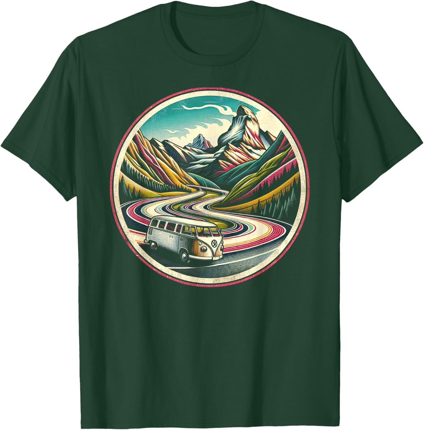Classic Van Scenic Road Vintage Art T-Shirt - T-Shirt | Forest