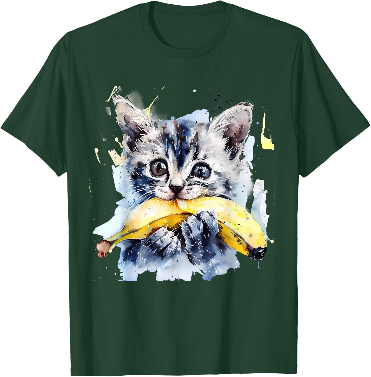 Banana Cat Watercolor Portrait Animal Art Bananas Fruit T-Shirt - T-Shirt | Forest