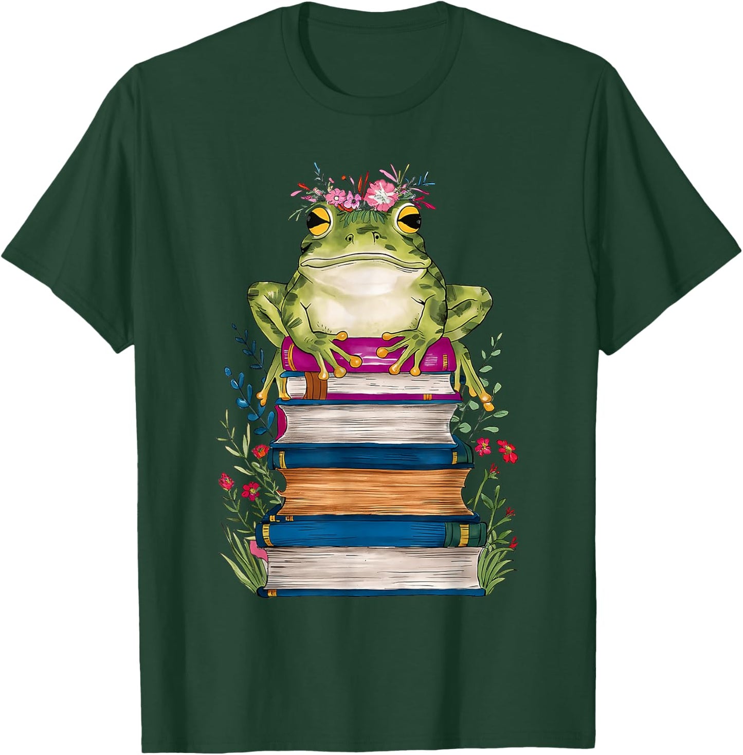 Cute Frog With Book Floral Bookworm Librarian Book Lover T-Shirt - T-Shirt | Forest