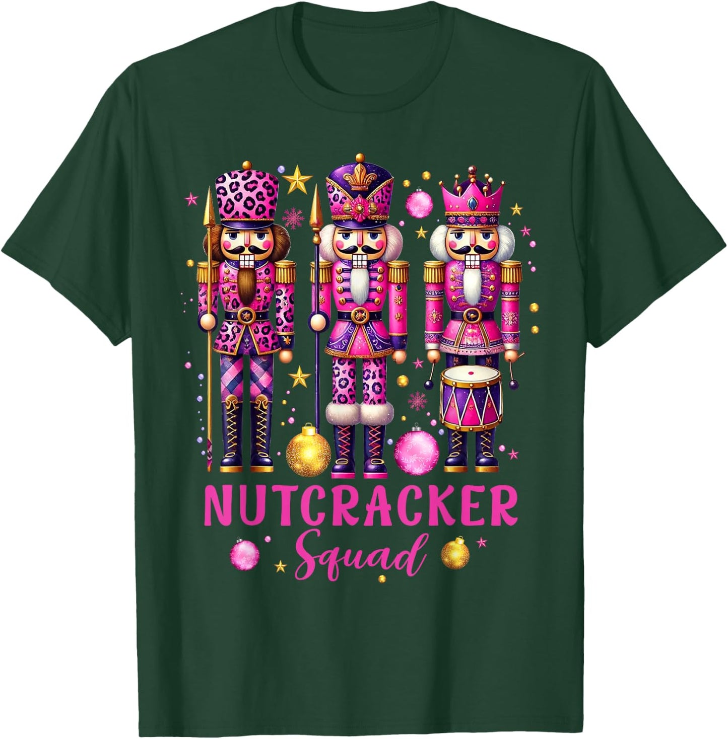 Leopard Nutcracker Squad Pink Christmas 2024 Pajamas Women T-Shirt - T-Shirt | Forest