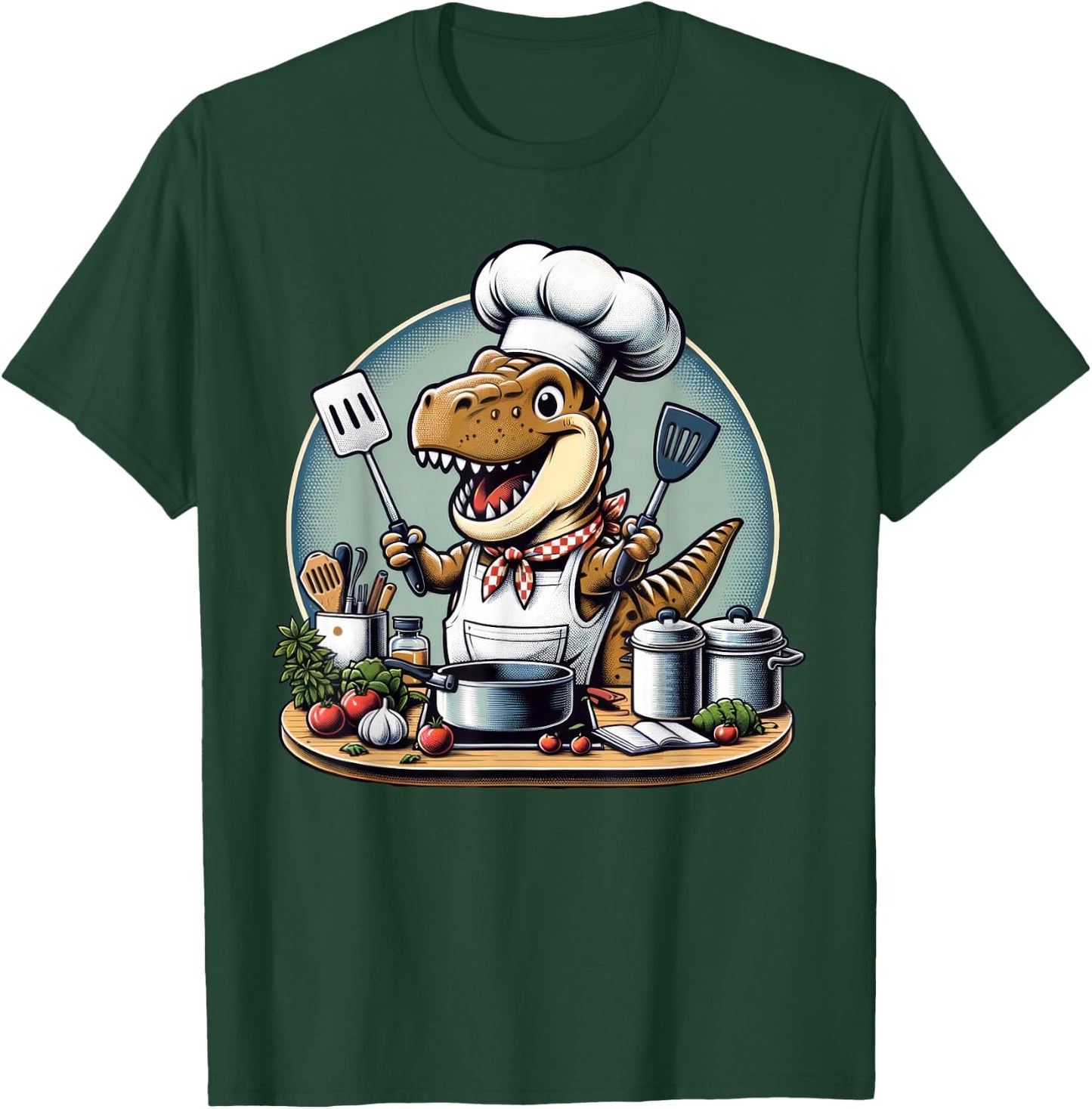Funny Chef Dinosaur Cook Cooking T-Shirt - T-Shirt | Forest