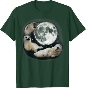 Three Sea Dog Howling At Moon Cute Sea Dog Ocean Animal T-Shirt - T-Shirt | Forest