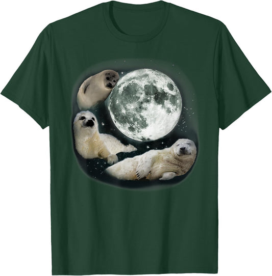 Three Sea Dog Howling At Moon Cute Sea Dog Ocean Animal T-Shirt - T-Shirt | Forest