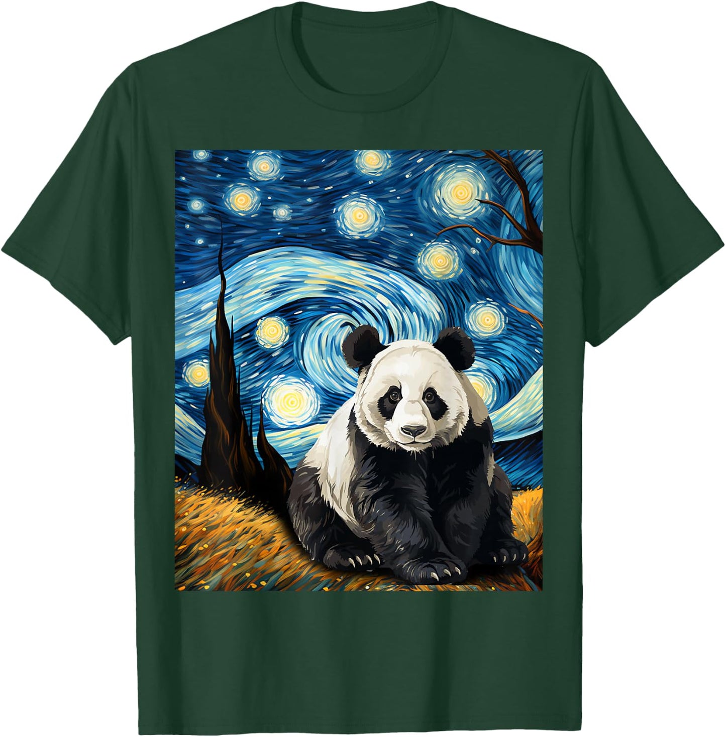 Panda Starry Night Men Kids Kawaii Van Gogh Graphic Apparel T-Shirt - T-Shirt | Forest