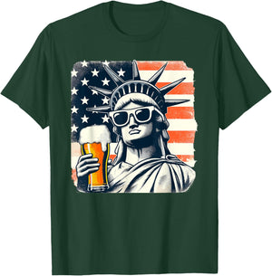 USA Statue of Liberty 4th of July Party Beer Funny Patriotic Men T-Shirt - T-Shirt | Forest