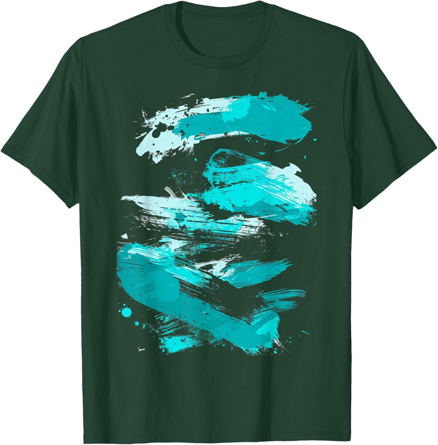 Teal And Black Brushstrokes T-Shirt - T-Shirt | Forest