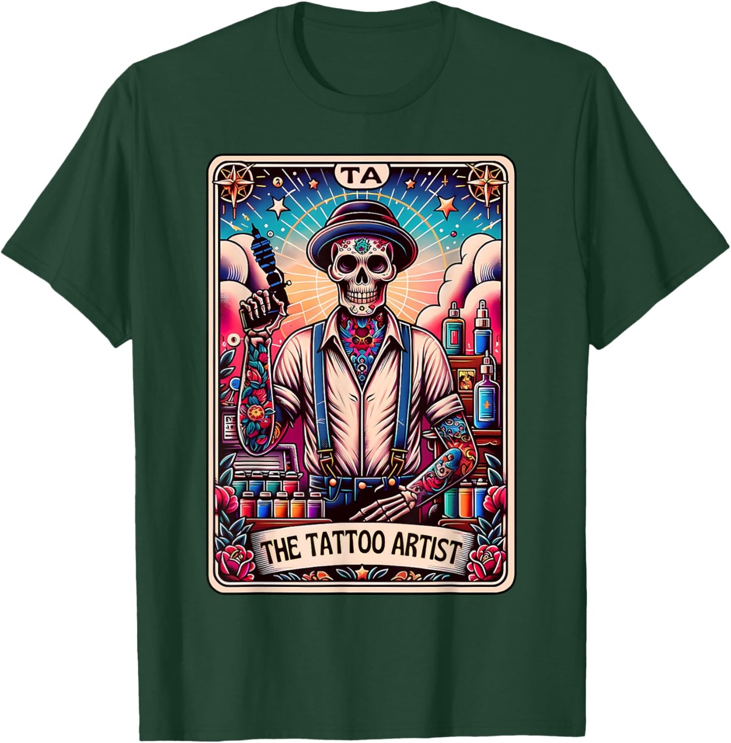 Tattoo Artist Tarot Card Skeleton Drawing Tattooist Tarot T-Shirt - T-Shirt | Forest