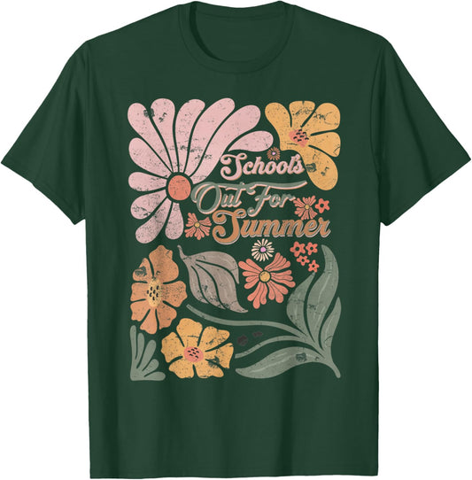 Boho Retro Teacher School's Out For Summer Men Women Kids T-Shirt - T-Shirt | Forest