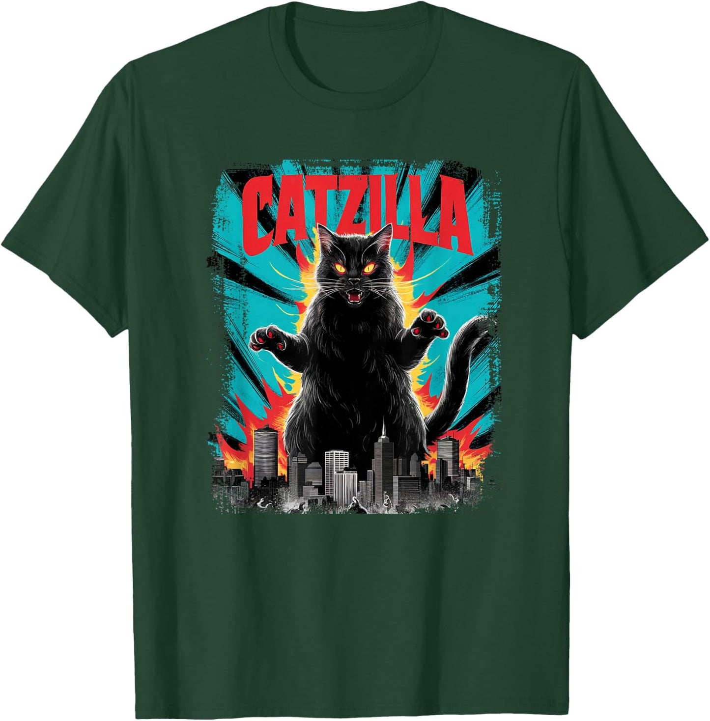 Catzilla Funny Cat Graphic Japanese Cityscape T-Shirt - T-Shirt | Forest