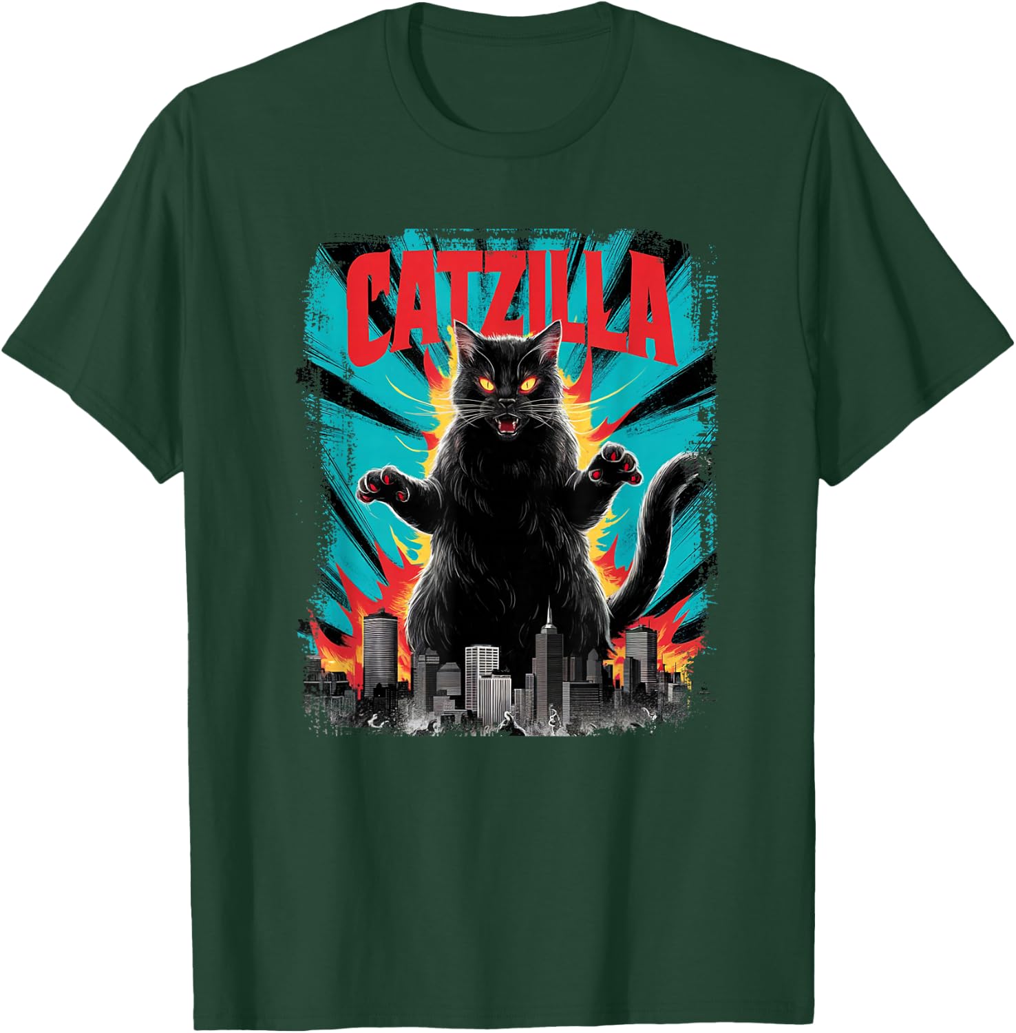 Catzilla Funny Cat Graphic Japanese Cityscape T-Shirt - T-Shirt | Forest