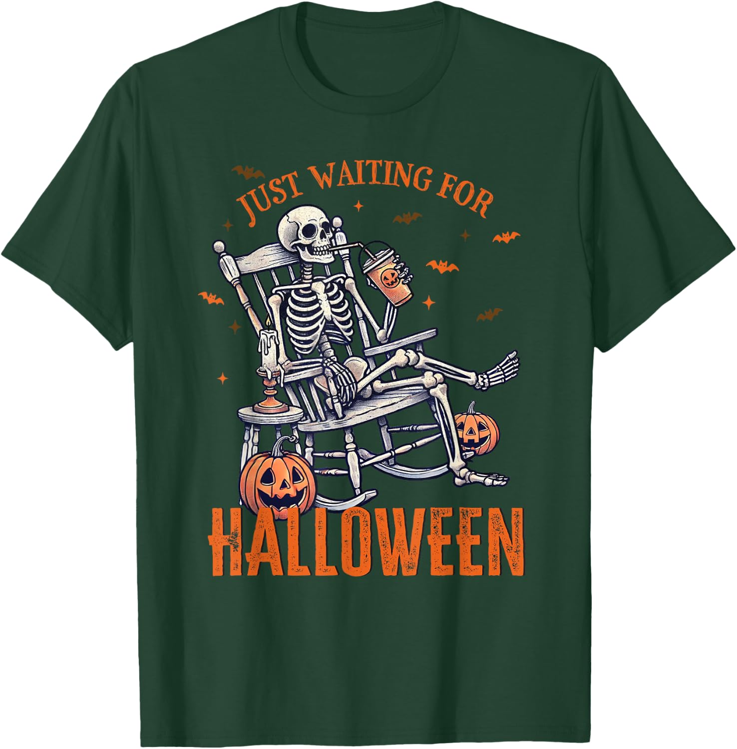 Funny Just Waiting For Halloween Skeleton Spooky Vibe Summer Men Women T-Shirt - T-Shirt | Forest