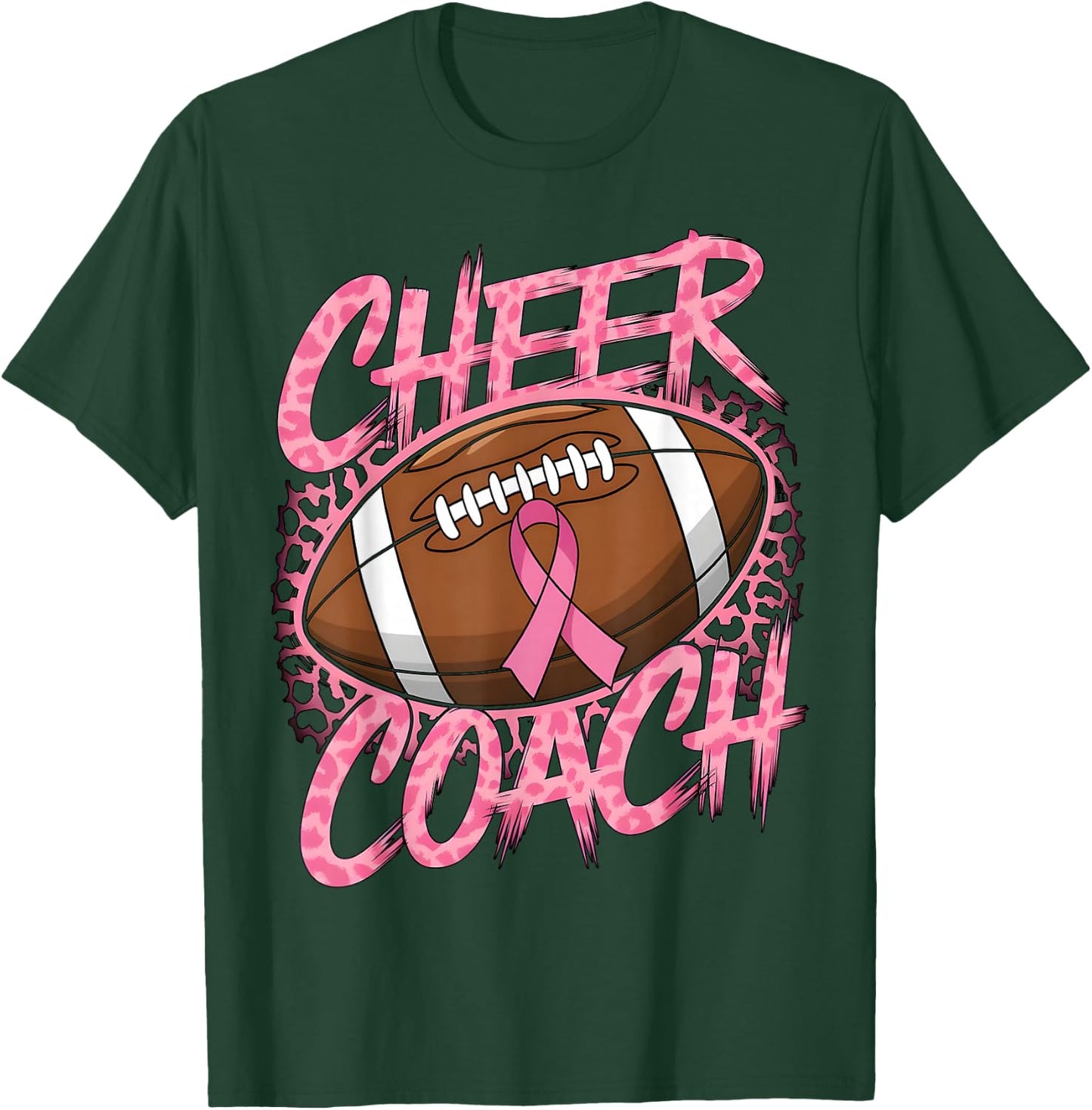 Football Cheer Coach Pink Ribbon Breast Cancer Awareness T-Shirt - T-Shirt | Forest
