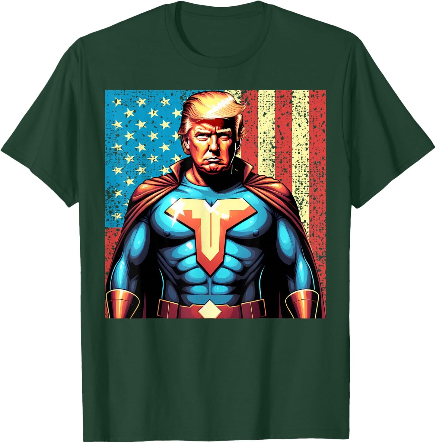 Donald Trump 2024 Superhero Distressed American Flag T-Shirt - T-Shirt | Forest