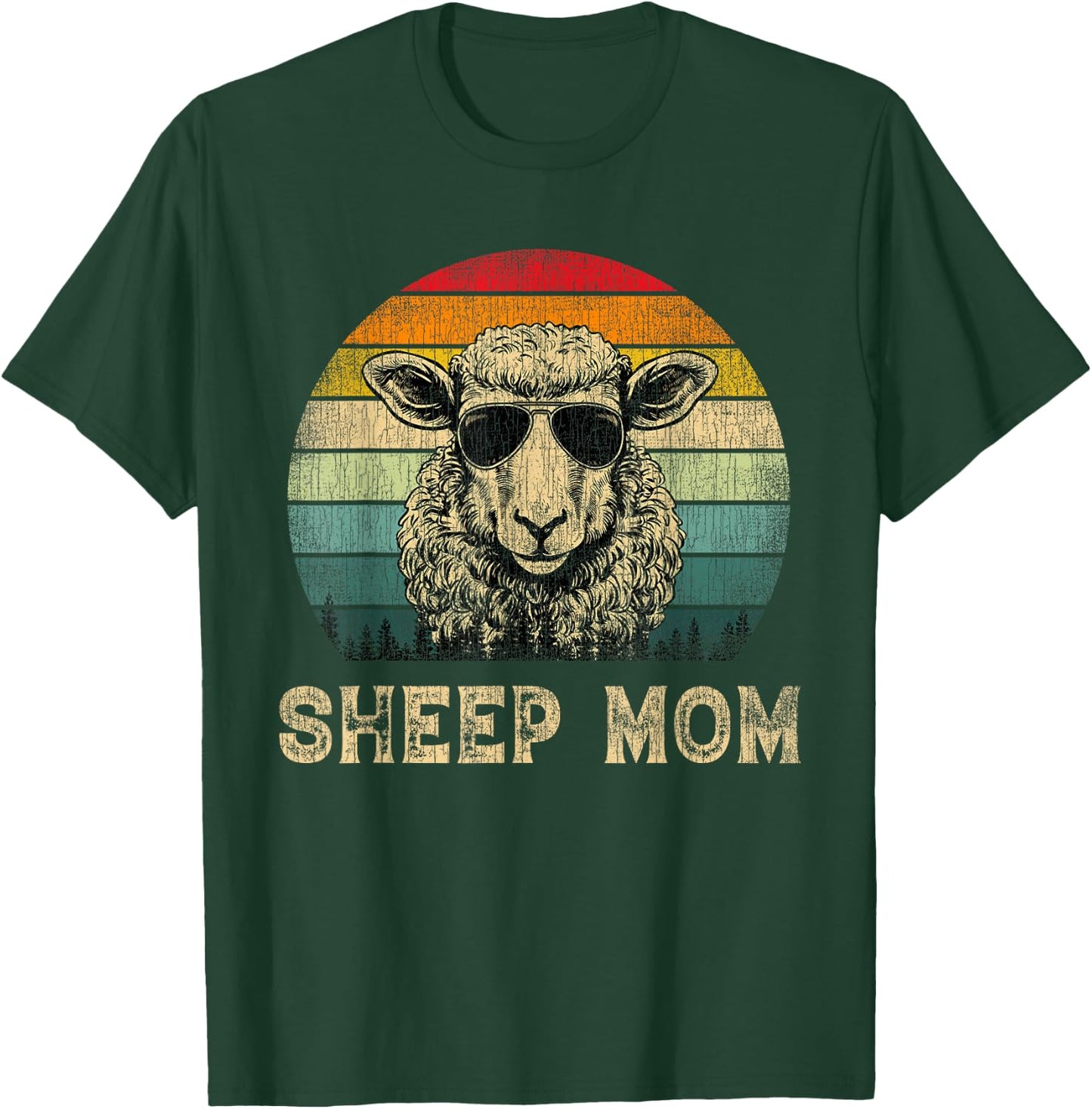 Vintage Sheep Mom Sheep Lovers Mommy Mother's Day T-Shirt - T-Shirt | Forest