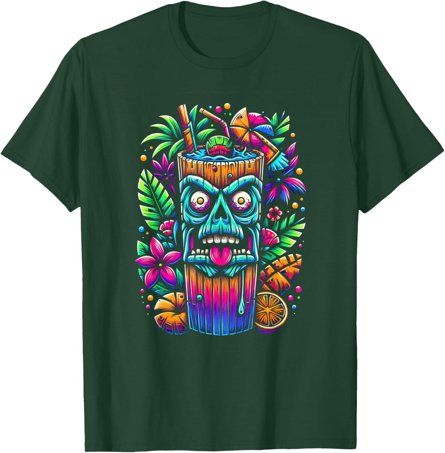 Zombie Tiki Glass Tropical Horror Fan Fun Summer Vacation Men Women T-Shirt - T-Shirt | Forest