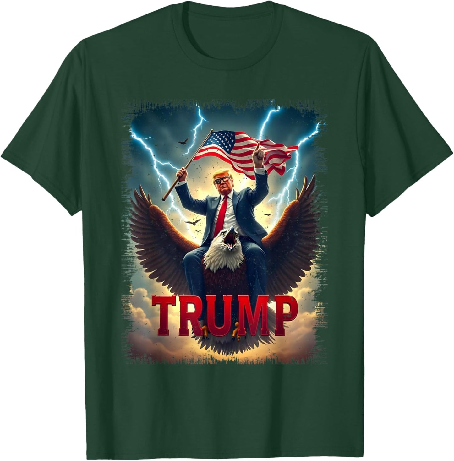 Vintage President Trump Riding an Eagle. Patriotic Political T-Shirt - T-Shirt | Forest