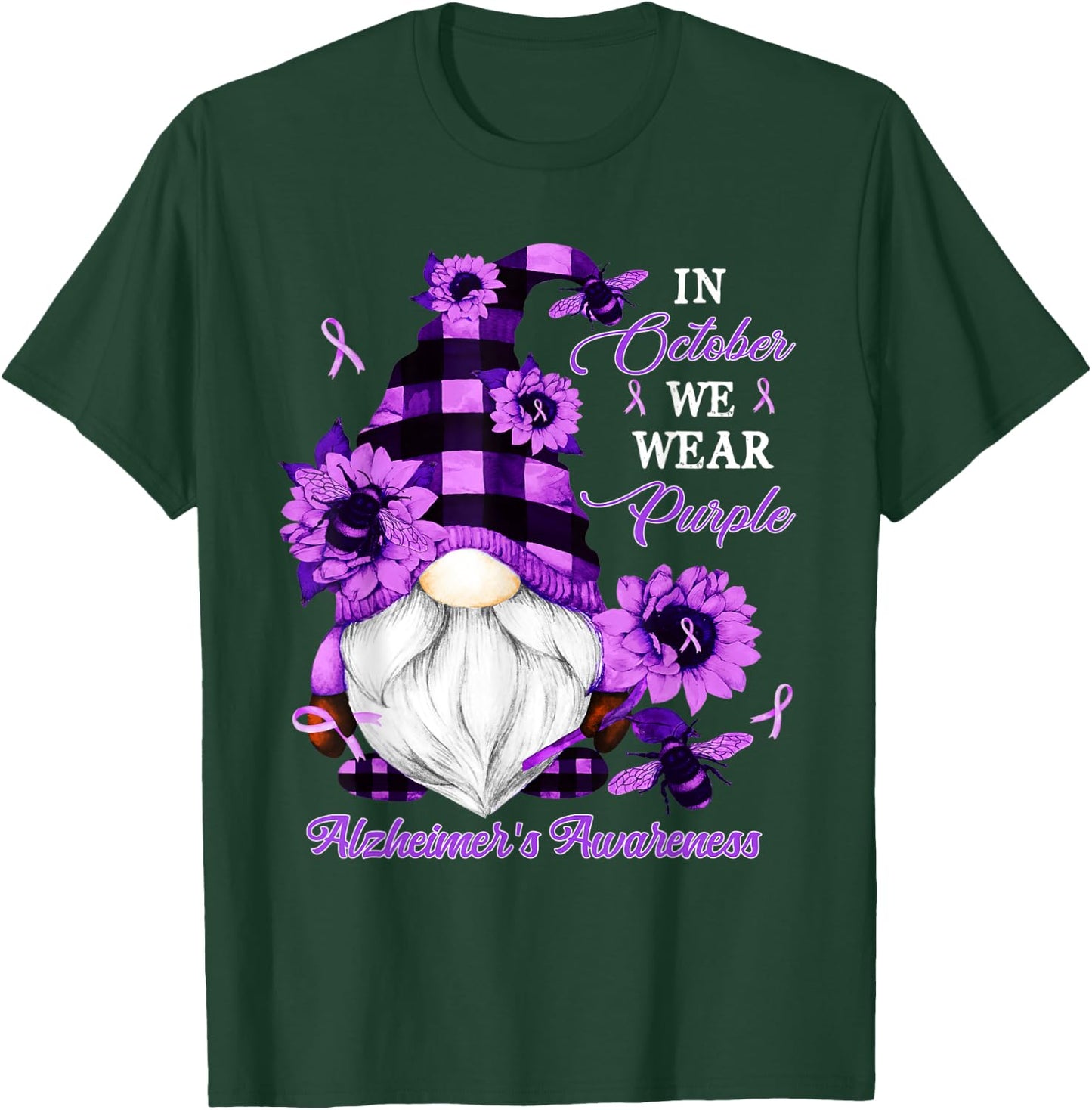 In October We Wear Purple Gnome Alzheimer's Awareness T-Shirt - T-Shirt | Forest