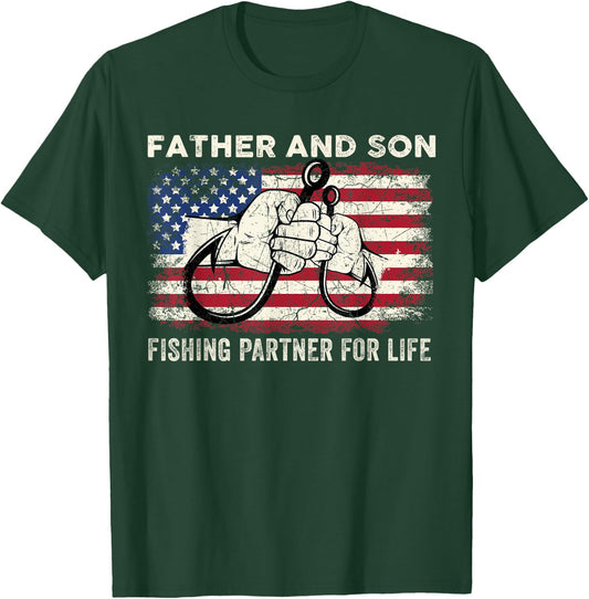 Father And Son Fishing Partner For Life American Flag T-Shirt - T-Shirt | Forest
