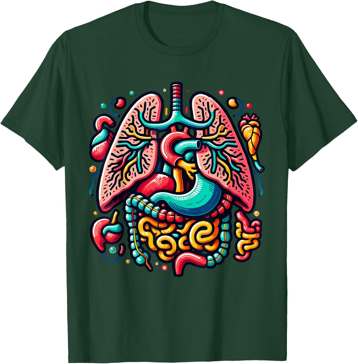 Colorful Human Body Anatomy Illustrated Internal Organs Art T-Shirt - T-Shirt | Forest