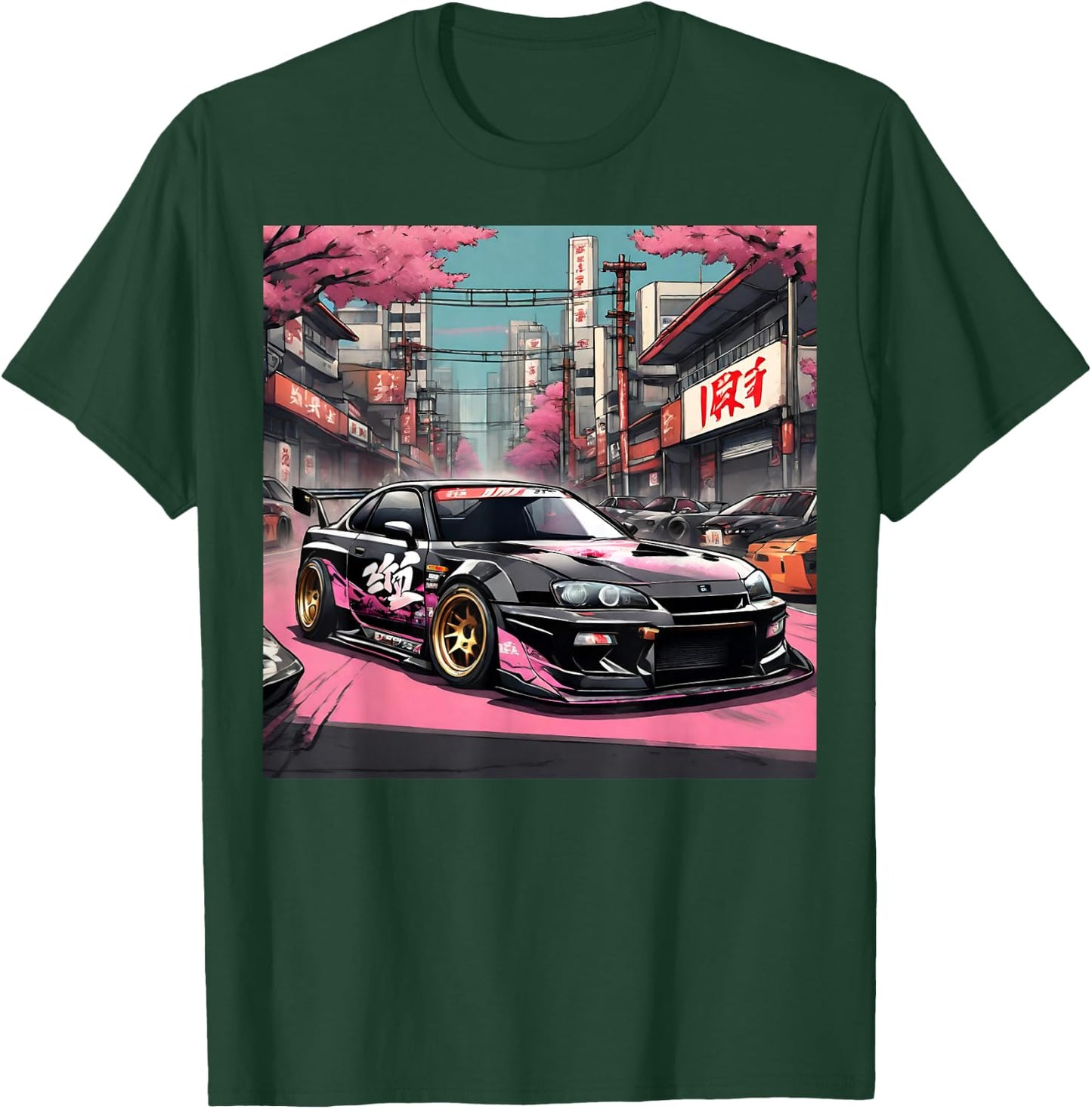JDM Tokyo Skyline Retro Japanese Race Car Drift Tuning Gift T-Shirt - T-Shirt | Forest